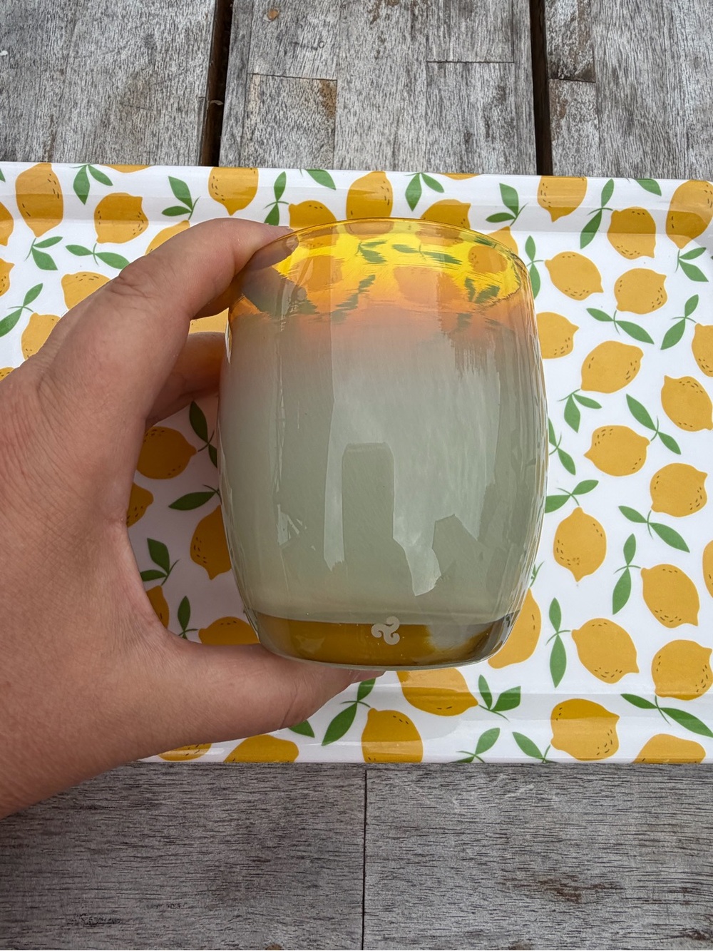 Glassybaby “Hide & Seek” Votive, Gray Amber Gold Glow Signed